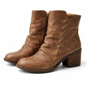 Born Toni Booties Womens Size 9 Brown Distressed Leather Block Heel Comfort